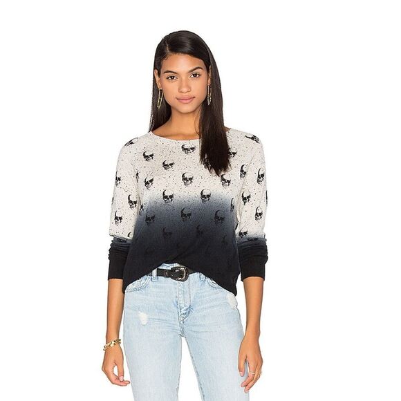 Skull Cashmere Dip Dye Ombre Skull Print Sweater Size XS - Picture 3 of 9